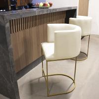 Kit 2 Banquetas Paola Linho Base Metálica Dourada - D'rossi Cor A19 Bege - 21