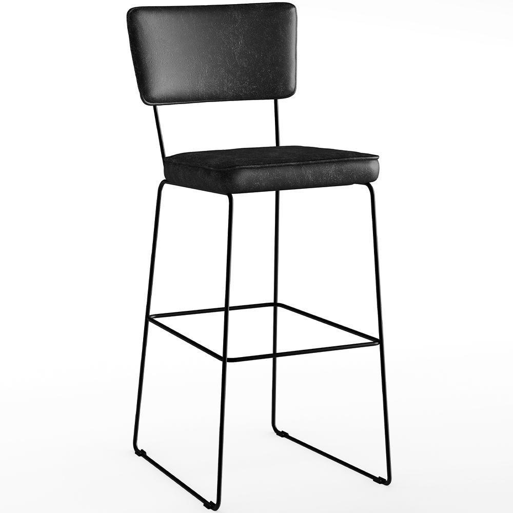 Kit 05 Banquetas Altas Base Em Aço Fixa Preto - 8