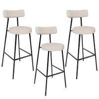 Kit 03 Banquetas Altas Estrutura Em Aço Milão Linho Bege - 1