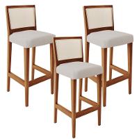 Kit 03 Banquetas Alta Branco Linho Cru - 1