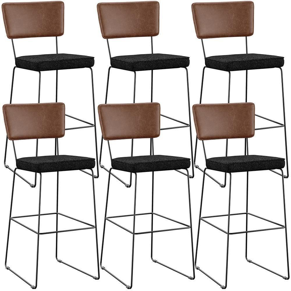 Kit 06 Banqueta Alta Cozinha Allana L02 Marrom Linho Chumbo - 1