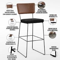 Kit 06 Banqueta Alta Cozinha Allana L02 Marrom Linho Chumbo - 7