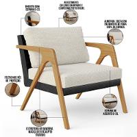 Poltrona Para Sala De Estar Pietra Preto Linho Champagne - 9