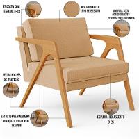 Kit 02 Poltronas Pietra Estrutura L02 Linho Bege Escuro - 6