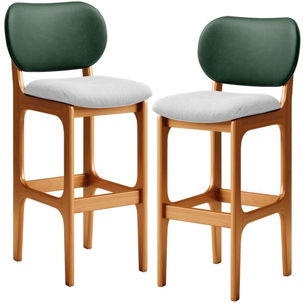 Kit 2 Banquetas Alta Cozinha Betta L02 Imbuia Verde Cinza - 1