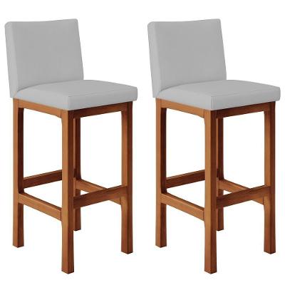 Kit 02 Banquetas Altas Para Cozinha Alya L02 Suede Cinza