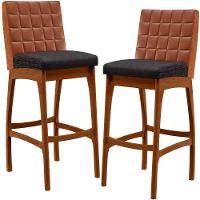 Kit 02 Banquetas Altas Mila Camel Linho Chumbo - 1