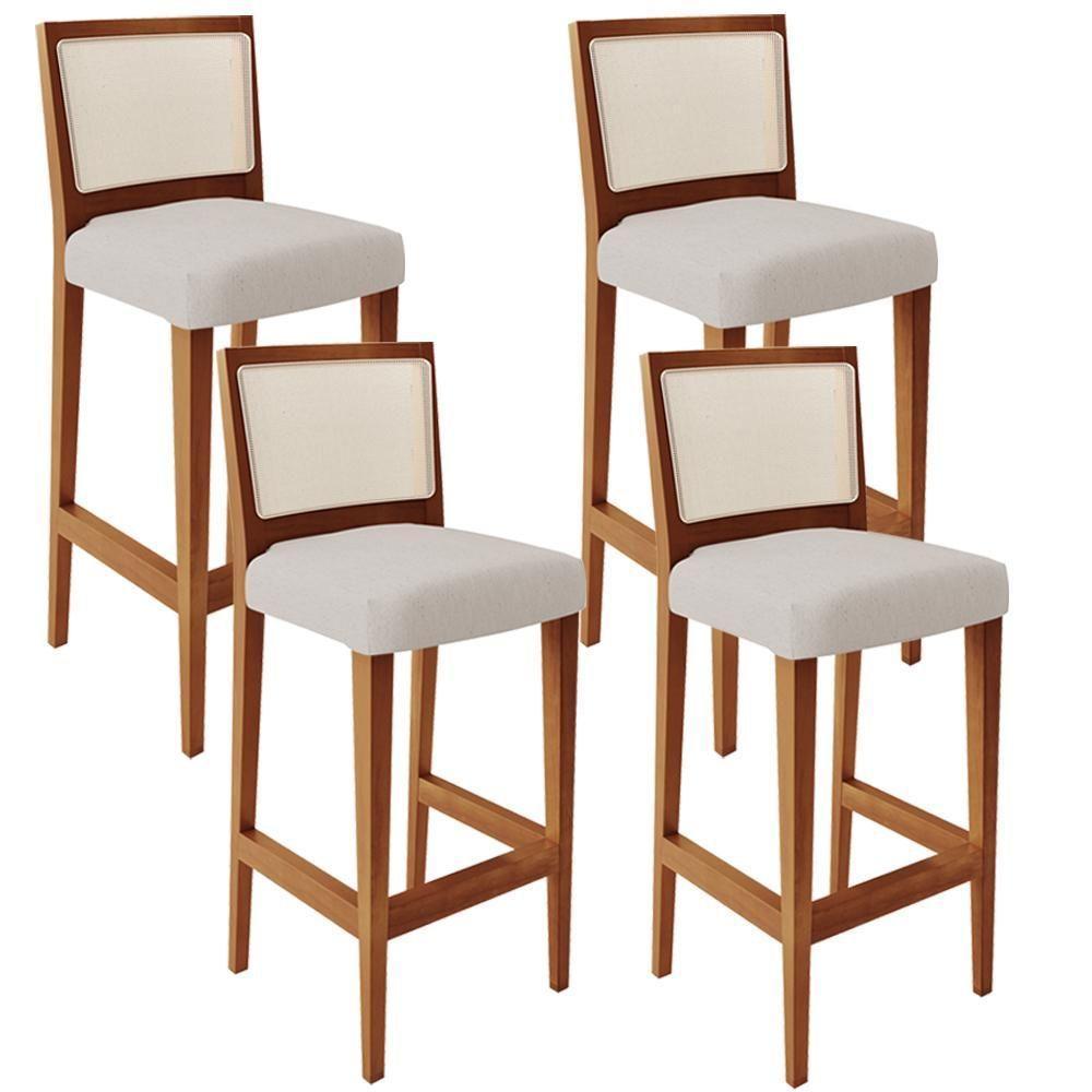Kit 04 Banquetas Alta Branco Linho Cru - 1