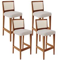 Kit 04 Banquetas Alta Branco Linho Cru - 1