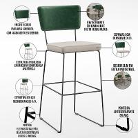 Kit 02 Banquetas Altas Facto Verde Musgo Linho Cru - 7