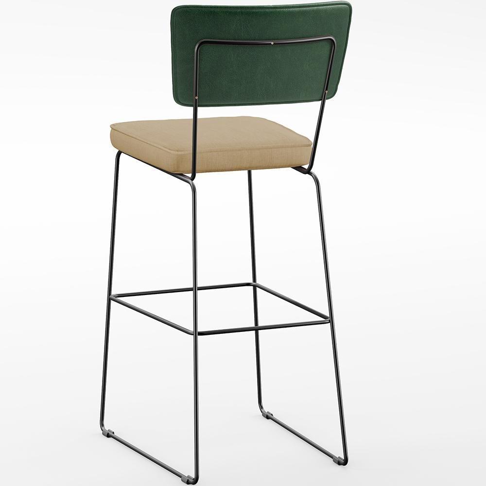 Kit 03 Banquetas Altas Facto Verde Musgo Linho Bege Escuro - 8