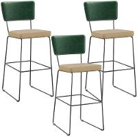 Kit 03 Banquetas Altas Facto Verde Musgo Linho Bege Escuro - 1