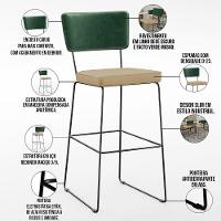 Kit 03 Banquetas Altas Facto Verde Musgo Linho Bege Escuro - 5