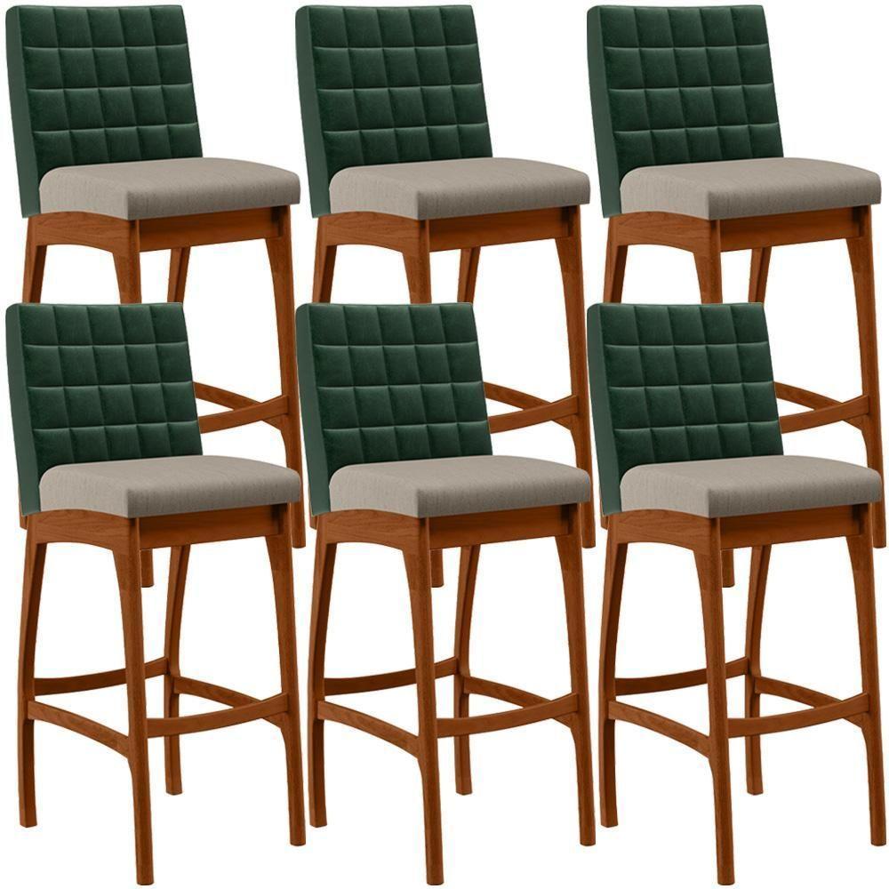 Kit 06 Banquetas Altas Mila Facto Verde Musgo Linho Bege - 1