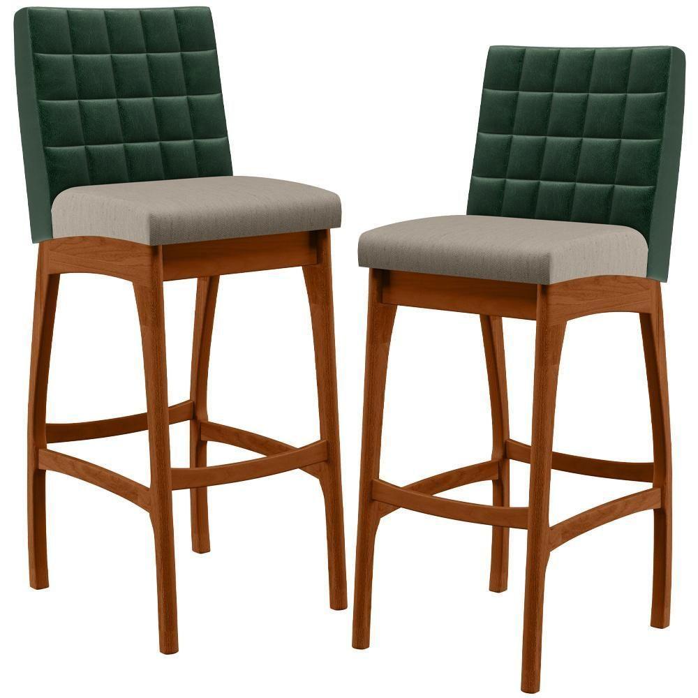 Kit 02 Banquetas Altas Cozinha B04 Verde Musgo Bege - 1