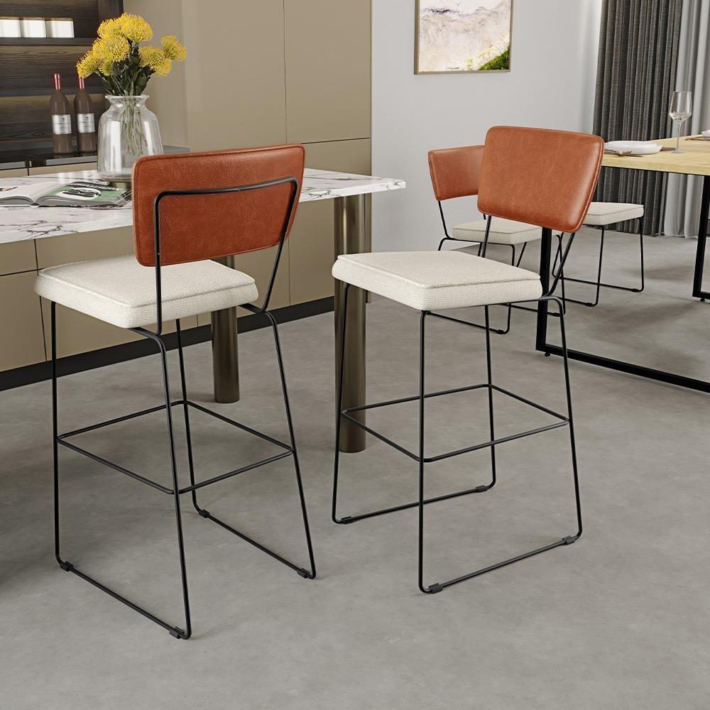 Kit 06 Banquetas Altas Camel Linho Champagne - 9