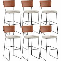 Kit 06 Banquetas Altas Camel Linho Champagne - 1