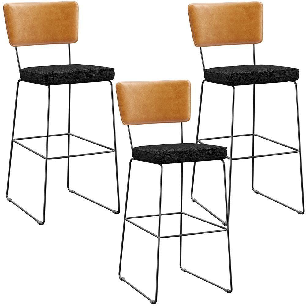 Kit 03 Banquetas Altas Whisky Linho Chumbo - 1