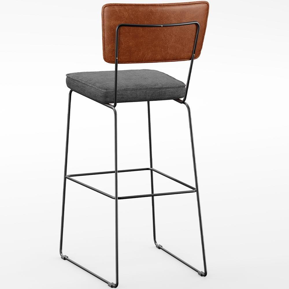 Kit 02 Banquetas Altas Camel Linho Cinza Escuro - 3