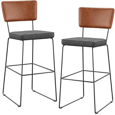 Kit 02 Banquetas Altas Camel Linho Cinza Escuro