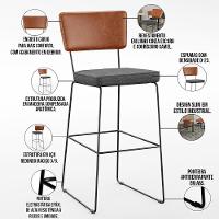 Kit 02 Banquetas Altas Camel Linho Cinza Escuro - 7