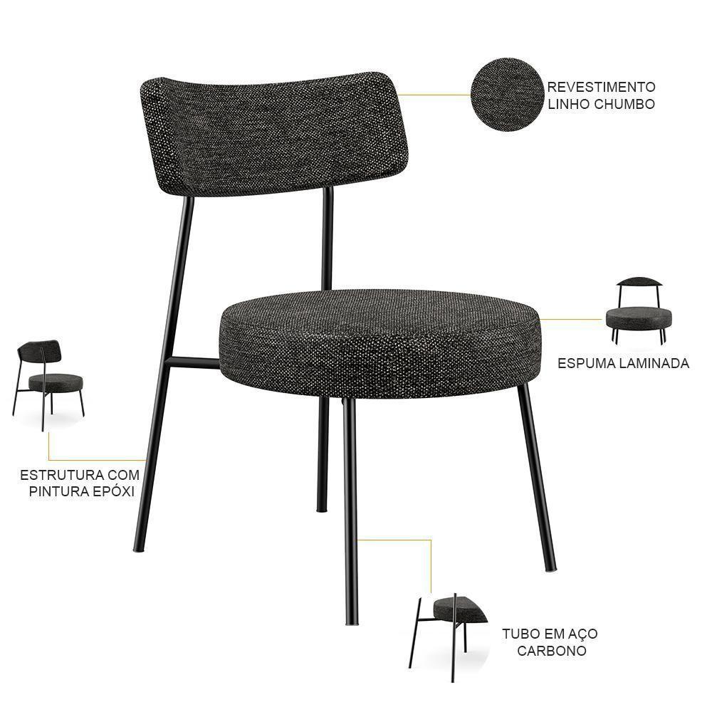 Poltrona Base Fixa Londres F01 Linho Chumbo - 5