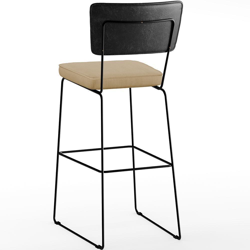 Kit 04 Banquetas Altas Preto Linho Bege Escuro - 2