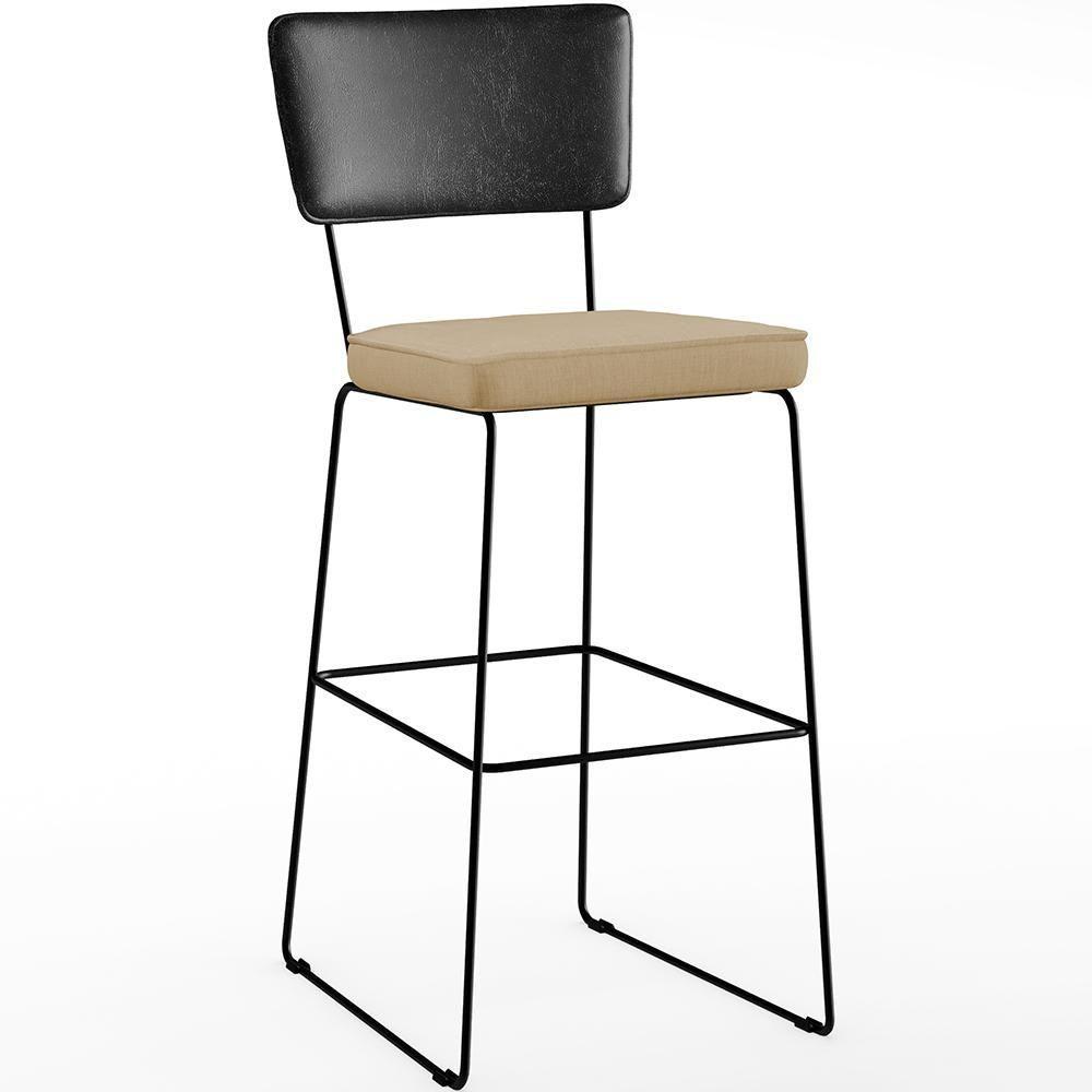 Kit 04 Banquetas Altas Preto Linho Bege Escuro - 8