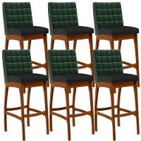 Kit 06 Banquetas Altas Mila Facto Verde Musgo Corano Preto - 1