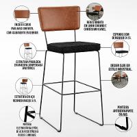 Kit 02 Banquetas Altas Cozinha Camel Linho Chumbo - 7