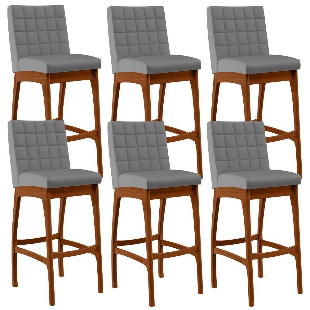 Kit 06 Banquetas Altas Mila Facto Cinza Fosco - 1