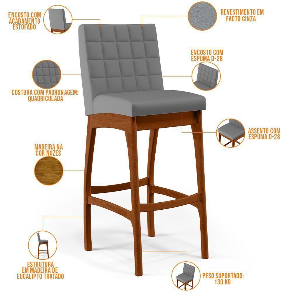 Kit 06 Banquetas Altas Mila Facto Cinza Fosco - 7