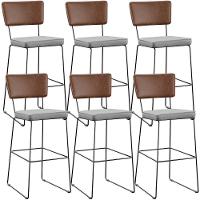 Kit 06 Banqueta Alta Cozinha Allana L02 Marrom Linho Cinza - 1