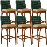 Kit 06 Banquetas Altas Facto Verde Musgo Linho Bege Escuro - 1