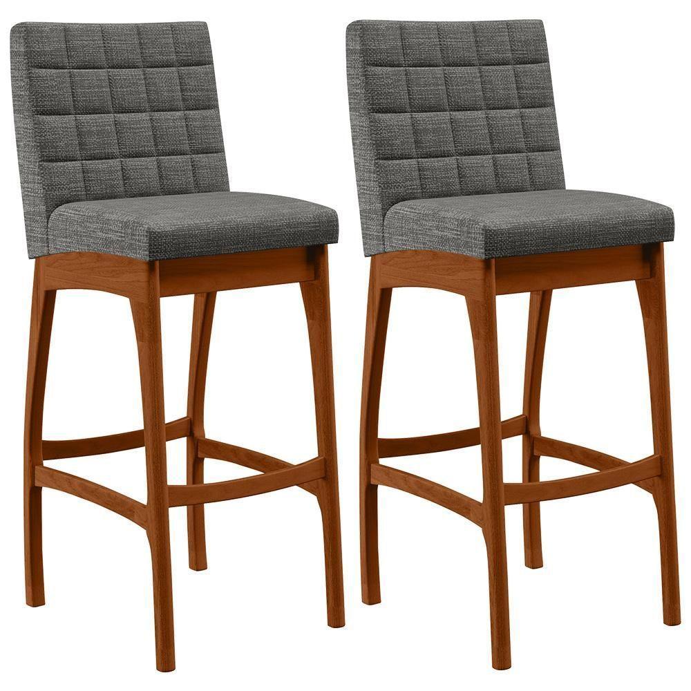 Kit 02 Banquetas Altas Mila Linho Cinza Escuro - 1