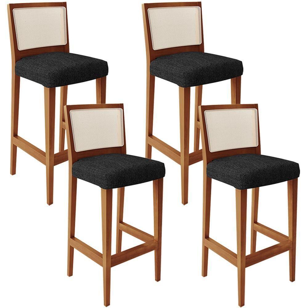 Kit 04 Banquetas Alta Branco Linho Chumbo - 1