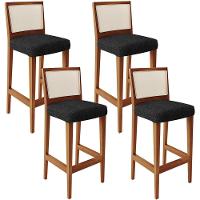 Kit 04 Banquetas Alta Branco Linho Chumbo - 1