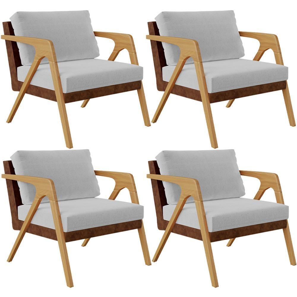 Kit 4 Poltronas Pietra L02 Couríssimo Marrom Linho Cinza - 1