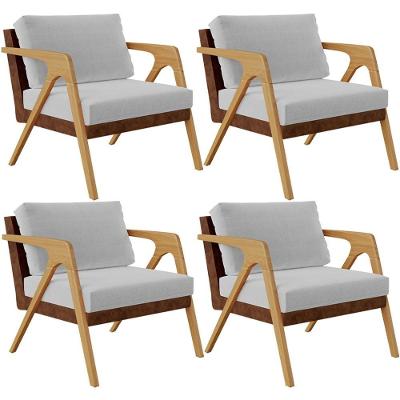 Kit 4 Poltronas Decorativas Pietra L02 Couríssimo Marrom Linho Cinza Lyam Decor
