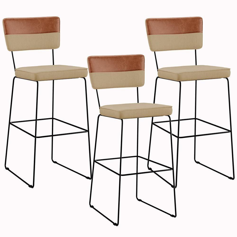 Kit 03 Banquetas Altas Allana L02 Faixa Camel Bege Escuro - 1