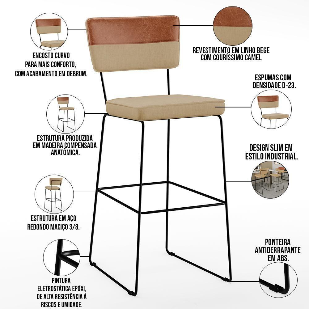 Kit 03 Banquetas Altas Allana L02 Faixa Camel Bege Escuro - 6