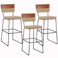 Kit 03 Banquetas Altas Allana L02 Faixa Camel Bege Escuro - 1