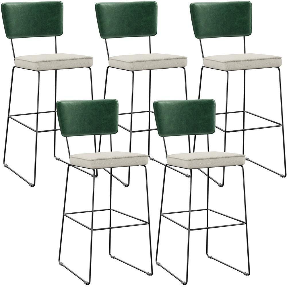 Kit 05 Banquetas Altas Allana L02 Verde Musgo Champagne - 1