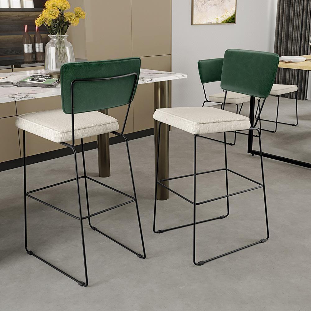 Kit 06 Banquetas Altas Allana L02 Verde Musgo Champagne - 9