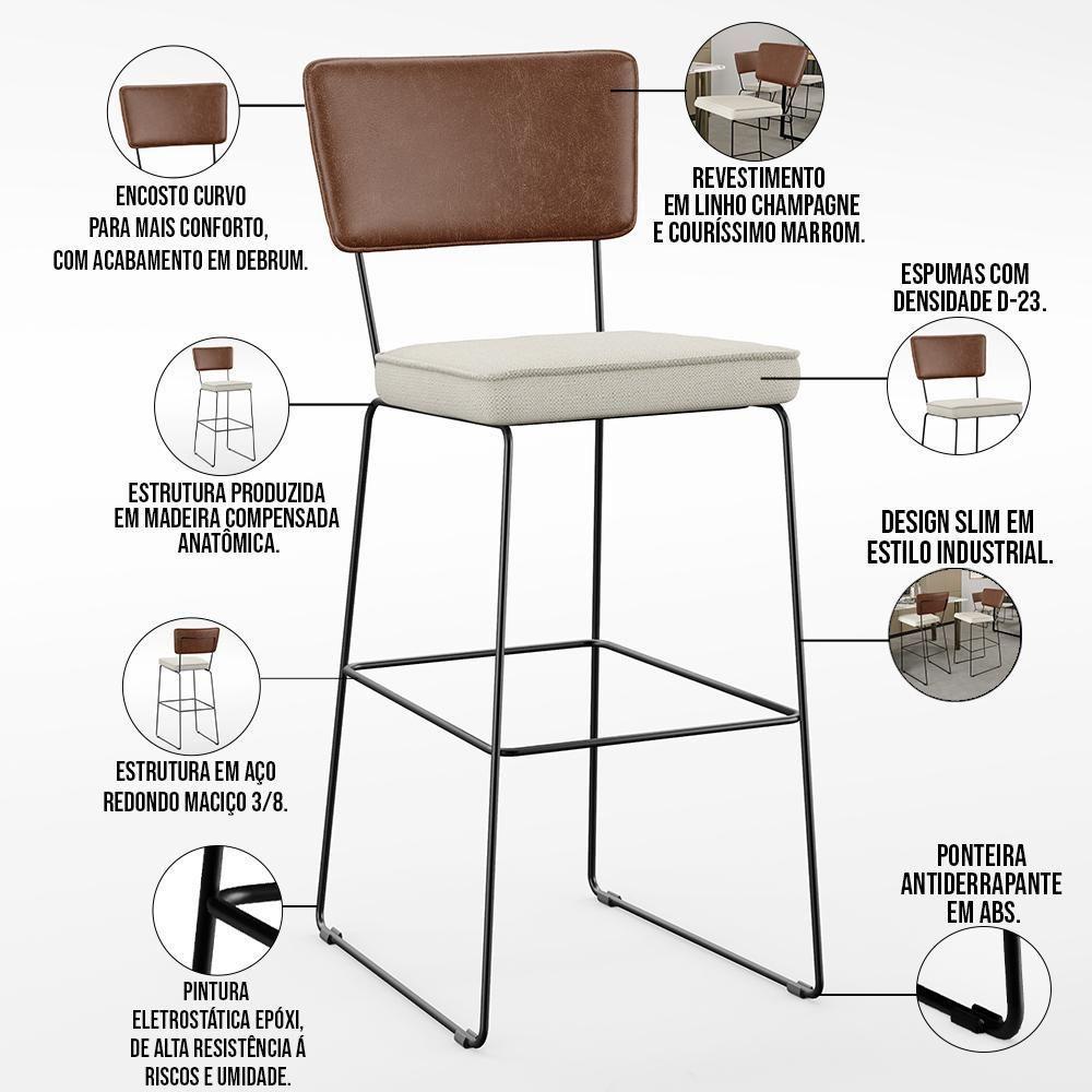 Kit 03 Banqueta Alta Cozinha Allana L02 Marrom Champagne - 8