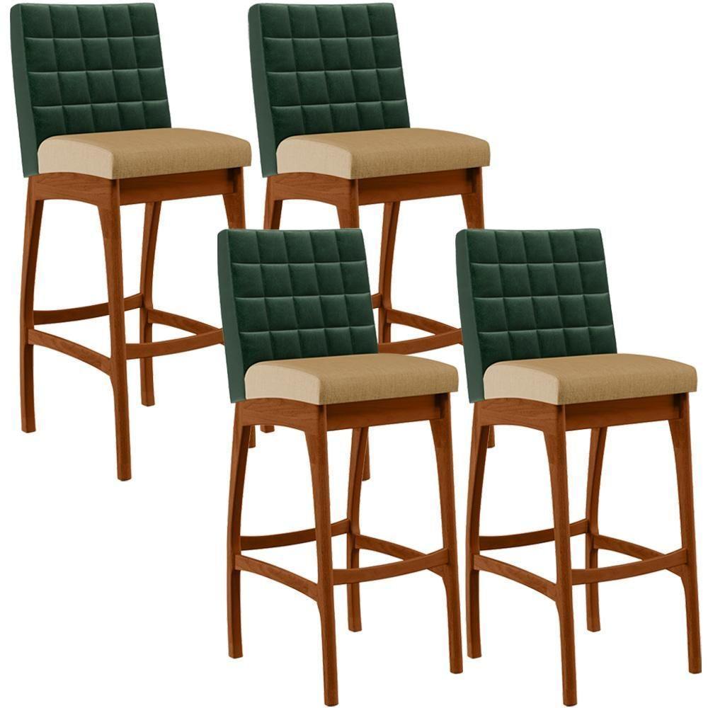 Kit 04 Banquetas Altas B04 Verde Musgo Bege Escuro - 1