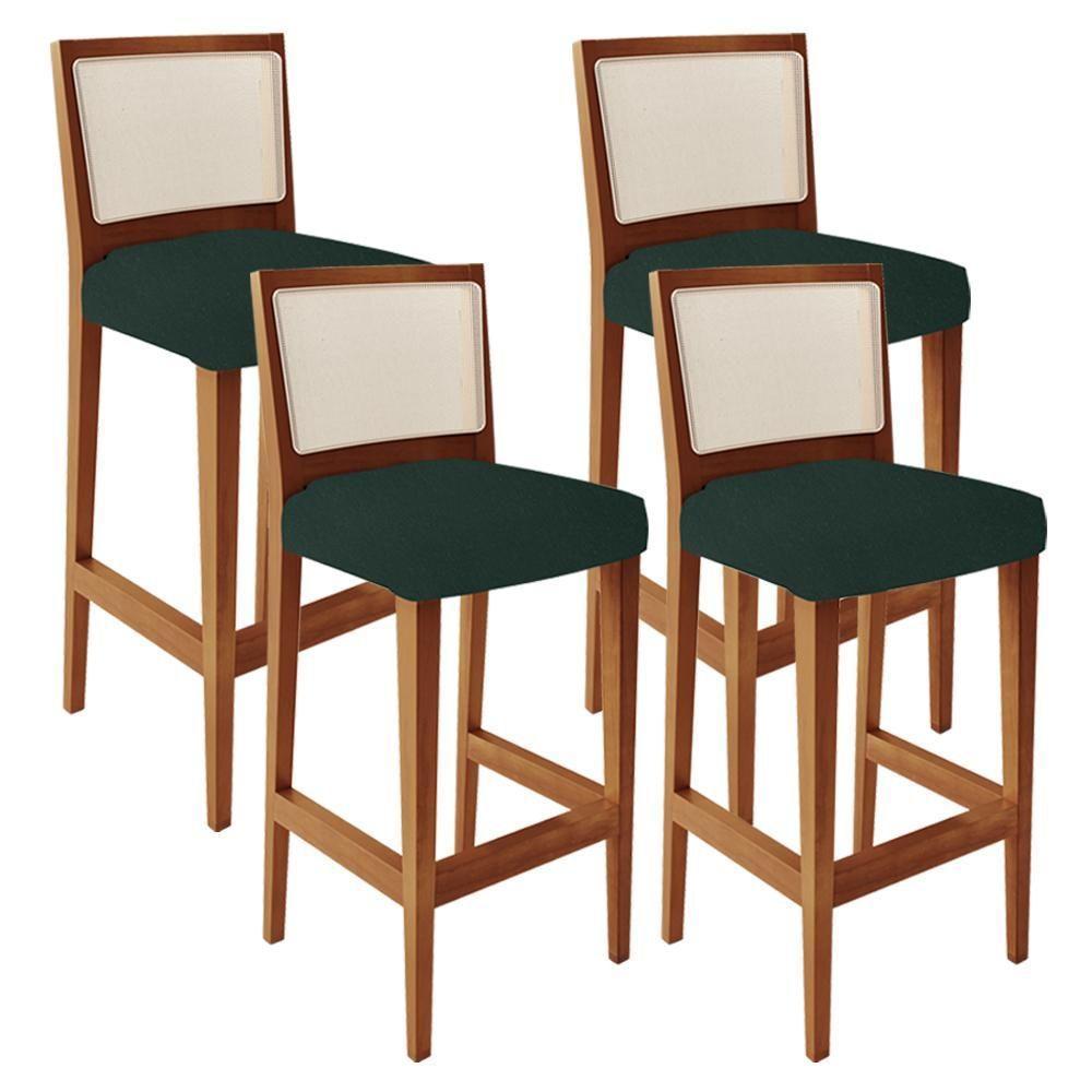 Kit 04 Banquetas Alta Branco Linho Verde Musgo - 1