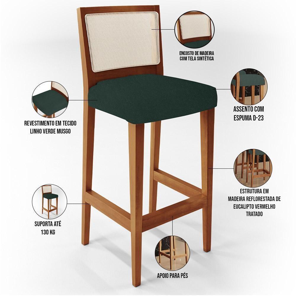 Kit 04 Banquetas Alta Branco Linho Verde Musgo - 6