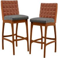 Kit 02 Banquetas Altas Mila Camel Linho Cinza Escuro - 1