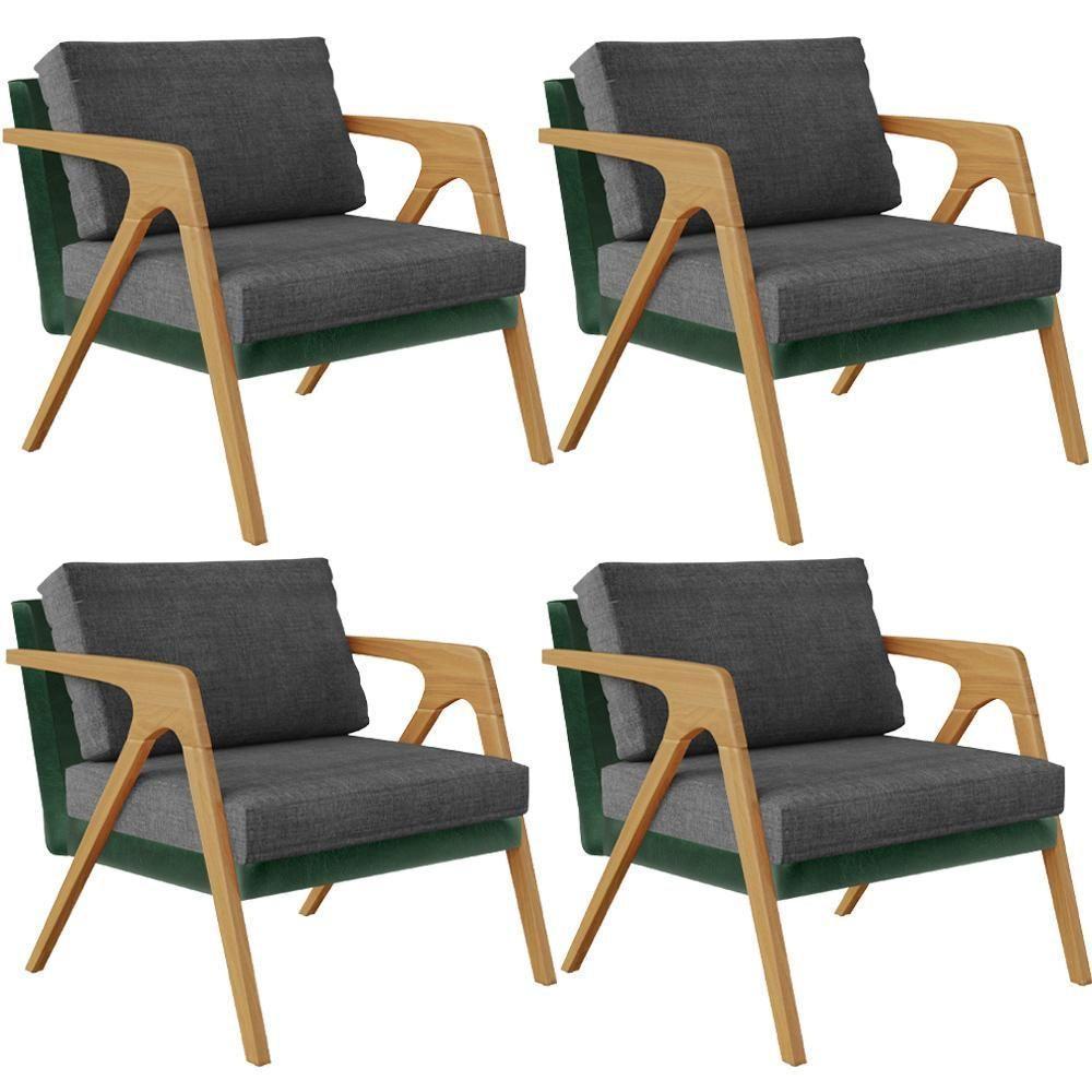 Kit 04 Poltronas Pietra Facto Verde Musgo Linho Cinza Escuro - 1